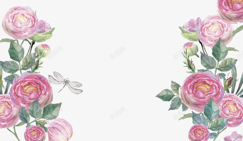 手绘鲜花与蜻蜓png免抠素材_新图网 https://ixintu.com 手绘 植物 翅膀 花瓣 蜻蜓