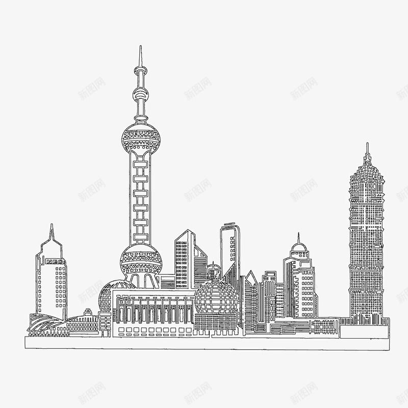 手绘陆家嘴png免抠素材_新图网 https://ixintu.com 上海滩 东方明珠 手绘 陆家嘴 黑白
