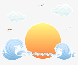 海浪云朵海鸥矢量图素材