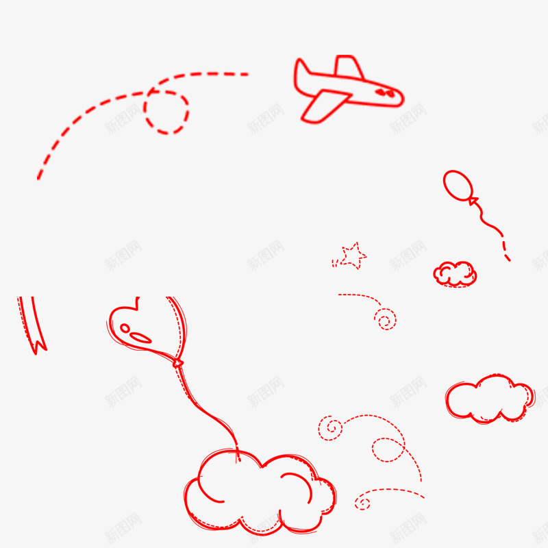 卡通天空png免抠素材_新图网 https://ixintu.com 云彩 天空 飞机
