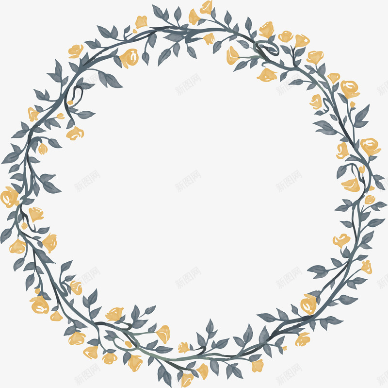 黄色碎花花环png免抠素材_新图网 https://ixintu.com 婚礼请帖 矢量png 碎花花藤 花环 花藤边框 黄色碎花