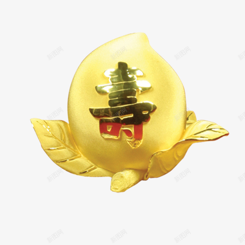 金色寿桃png免抠素材_新图网 https://ixintu.com 叶子 寿桃摆件 桃子 生辰 礼物 金色