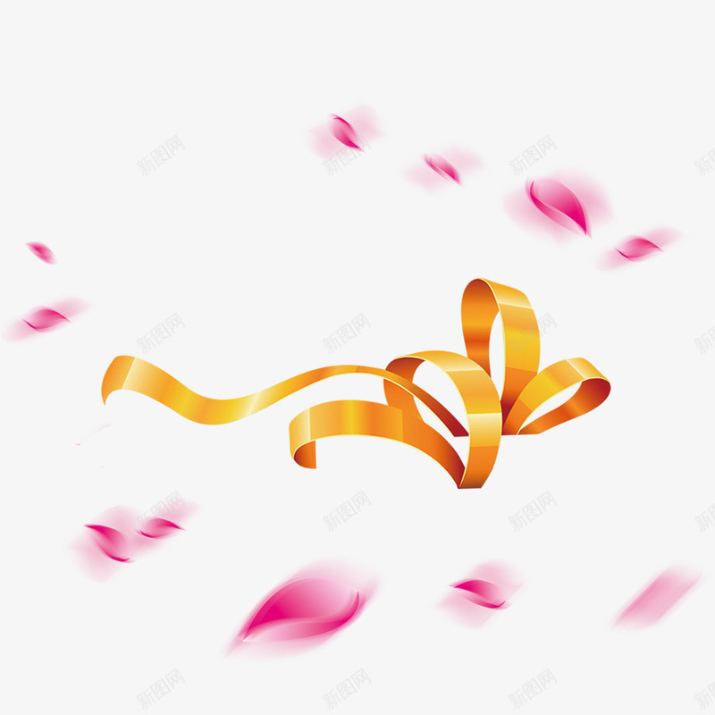 鲜花飘逸psd免抠素材_新图网 https://ixintu.com 丝带 桃花 花朵 金色 飘落 飘逸 鲜花