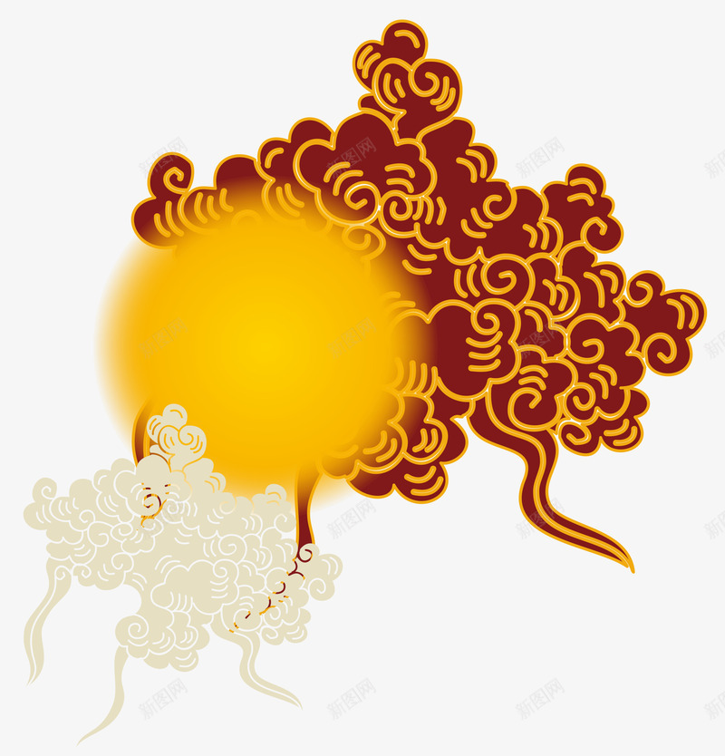 中秋节矢量图ai免抠素材_新图网 https://ixintu.com 中国节日 中秋节 云彩 月亮 秋月 节日 金色 矢量图