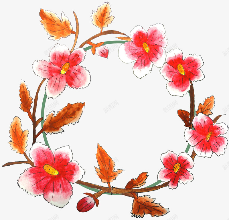 装饰彩绘鲜花边框png免抠素材_新图网 https://ixintu.com 彩绘鲜花 手绘插画 春天 花环 装饰图案 边框 鲜花