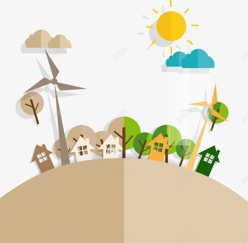 小清新黄色大地矢量图ai免抠素材_新图网 https://ixintu.com 云朵 大地 大树 太阳 小屋 小清新 矢量图 风车 黄色 黄色屋子