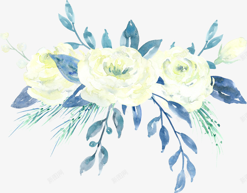 鲜花绿叶矢量图ai免抠素材_新图网 https://ixintu.com PNG图 PNG图下载 创意卡通 卡通插图 插图 白色花朵 绿叶 花束 鲜花 矢量图