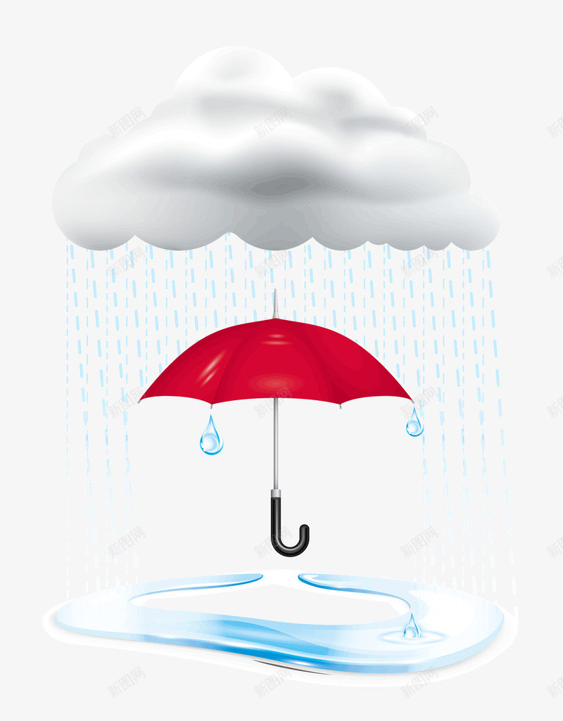 雨下的伞png免抠素材_新图网 https://ixintu.com 下雨 下雨效果 云彩 矢量素材 红色伞 细雨 雨滴