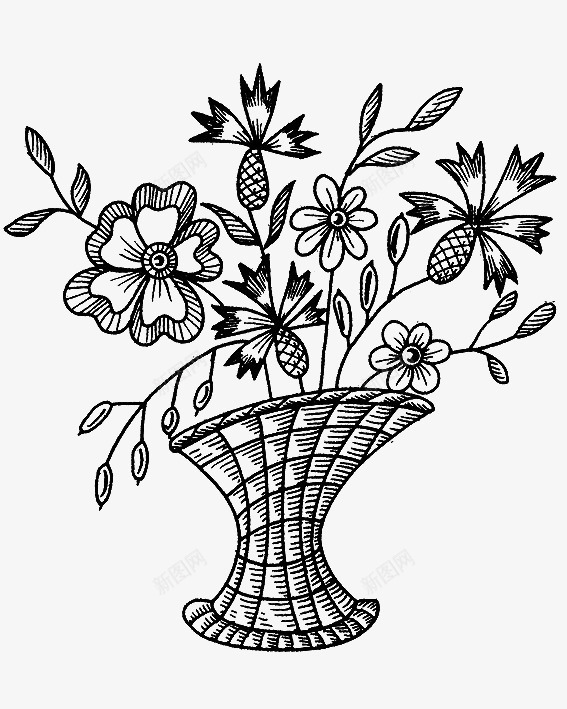 鼠绘花篮鲜花png免抠素材_新图网 https://ixintu.com 叶子 手绘 简笔画 花篮 鲜花 鼠绘