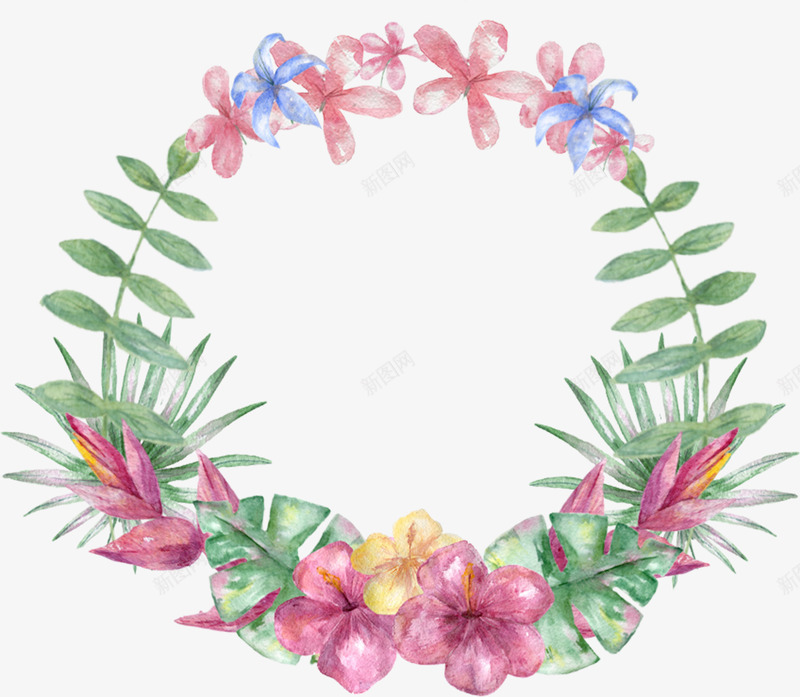水彩花卉花环png免抠素材_新图网 https://ixintu.com 唯美花 唯美花卉 唯美花环 手绘花卉 手绘花环 手绘花藤 水彩花环