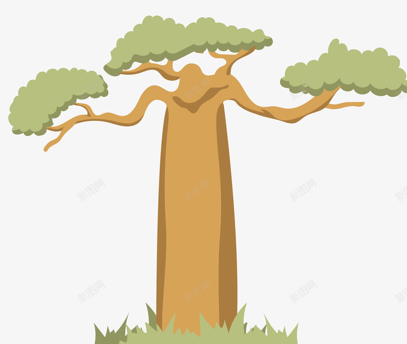 分叉卡通猴面包树png免抠素材_新图网 https://ixintu.com 分叉树木 卡通 卡通风格 树 猴面包树 矢量树木 粗大