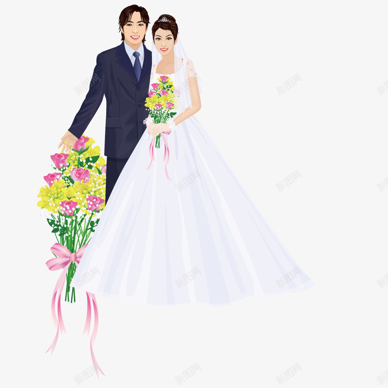拿鲜花拍婚纱照的情侣png免抠素材_新图网 https://ixintu.com 婚纱照 情侣 鲜花