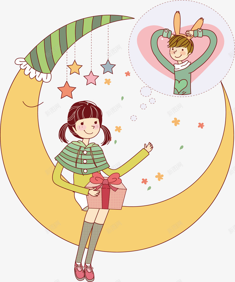 月亮上想念男朋友的女生png免抠素材_新图网 https://ixintu.com 卡通 月亮 男孩 男朋友 礼物