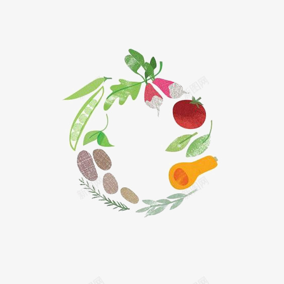 食物花环png免抠素材_新图网 https://ixintu.com 叶子 土豆 手绘 植物 花环 豌豆