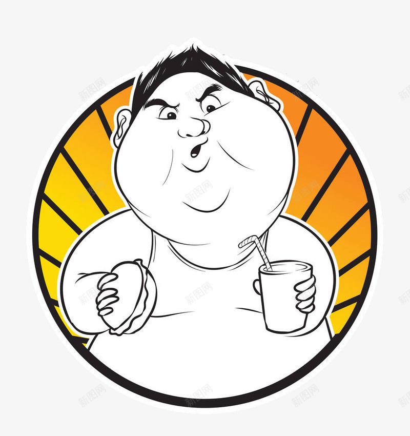 手绘大肚腩胖子贪吃png免抠素材_新图网 https://ixintu.com 大肚腩 大胖子 手绘 汉堡可乐 胖子 贪吃 黑白人物