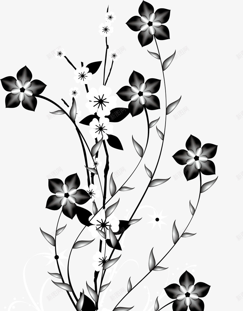 黑白花朵树枝装饰背景png免抠素材_新图网 https://ixintu.com 装饰矢量 黑白花朵树枝 黑白花朵树枝装饰背景 黑白花朵树枝装饰背景矢量图