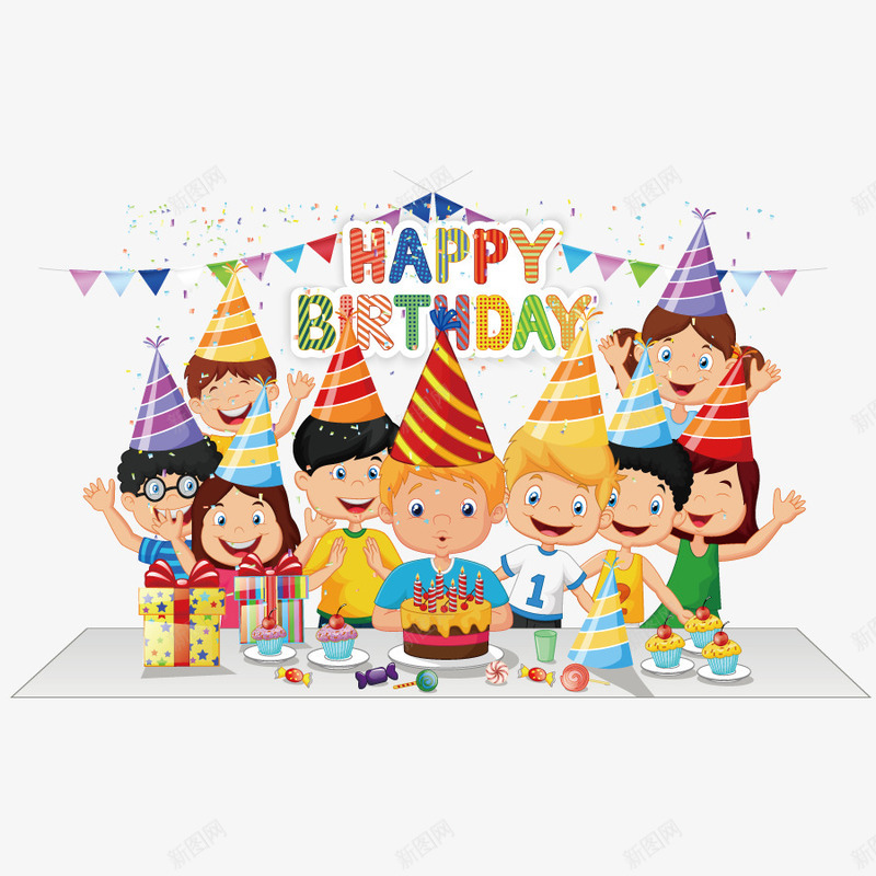 生日聚餐儿童矢量图eps免抠素材_新图网 https://ixintu.com happr 人物 儿童 吃饭 孩子 庆功宴 生日蛋糕 矢量图