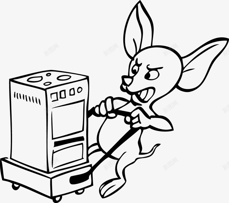 卡通手绘线条老鼠拉机器psd免抠素材_新图网 https://ixintu.com 动物 手绘 线条 黑白