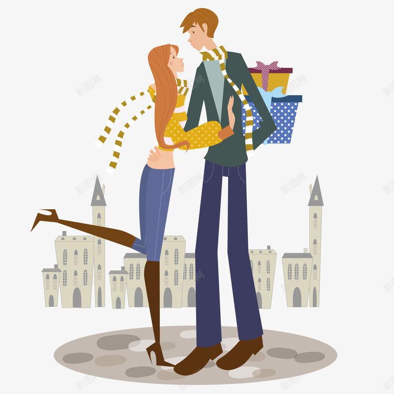 卡通情人节送礼物的人物矢量图ai免抠素材_新图网 https://ixintu.com 七夕节 人物设计 情人节 插画设计 礼物 矢量图