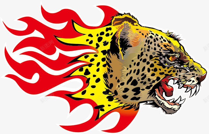 凶猛动物头像png免抠素材_新图网 https://ixintu.com 凶猛 凶猛动物 创意 动物头像 手绘豹 火焰 豹头 豹子