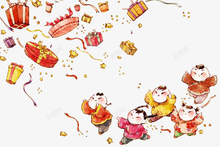 福娃png免抠素材_新图网 https://ixintu.com 小孩 撒礼物 福娃 节庆 过年