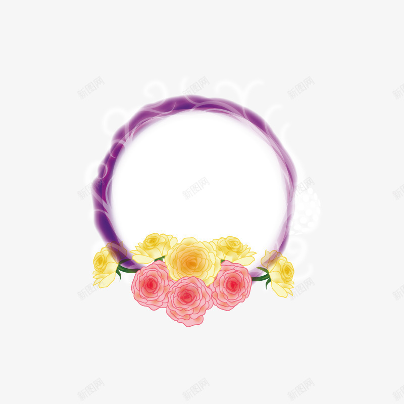 玫瑰花花环png免抠素材_新图网 https://ixintu.com 玫瑰花 矢量边框 紫色边框 花环 边框