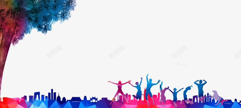 跃动青春人物png免抠素材_新图网 https://ixintu.com 手绘抽象人物素材 炫彩风格 青年 青春梦想