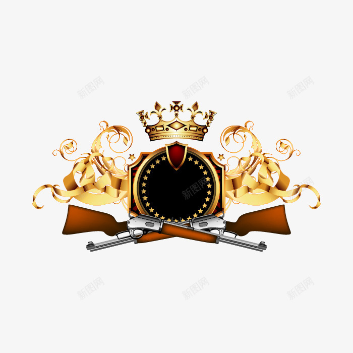 欧式花纹元素png免抠素材_新图网 https://ixintu.com 卡通猎枪 圆圈 皇冠 矢量欧式花纹元素