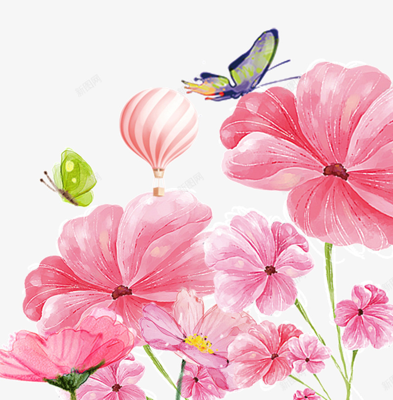 卡通手绘粉色鲜花psd免抠素材_新图网 https://ixintu.com 卡通 卡通手绘粉色鲜花 手绘 粉色 蝴蝶 鲜花