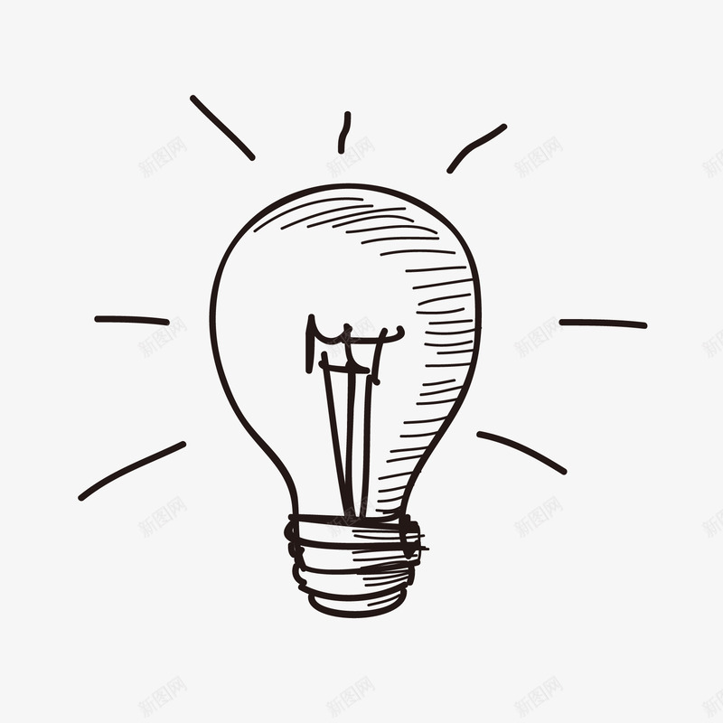 卡通手绘黑白灯泡png免抠素材_新图网 https://ixintu.com 卡通灯泡 填色练习 手绘灯泡 灯泡素材 线描灯泡