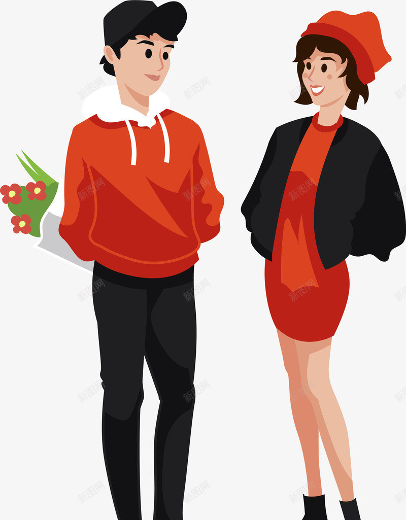 对视一笑的幸福情侣png免抠素材_新图网 https://ixintu.com 喜悦 对视一笑 幸福情侣 开心 手拿鲜花 甜蜜蜜