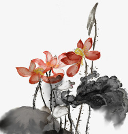 水墨中国风装饰荷花插画素材