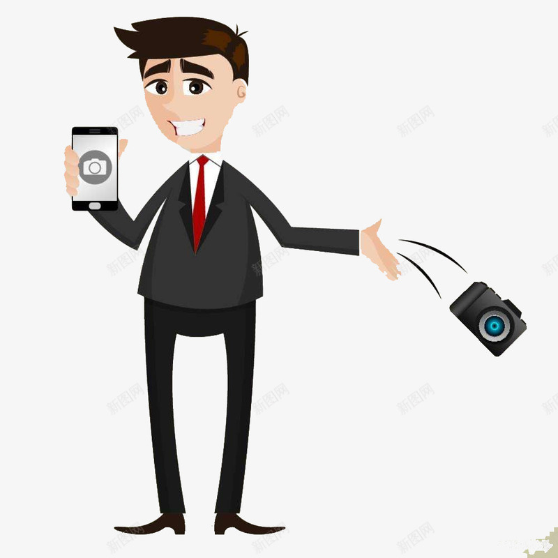 拿着手机丢掉相机的卡通人物png免抠素材_新图网 https://ixintu.com 人物形象 卡通 卡通人物 拍照功能 拍照小人 拿着手机 拿着手机的卡通人物 摄像师 相机