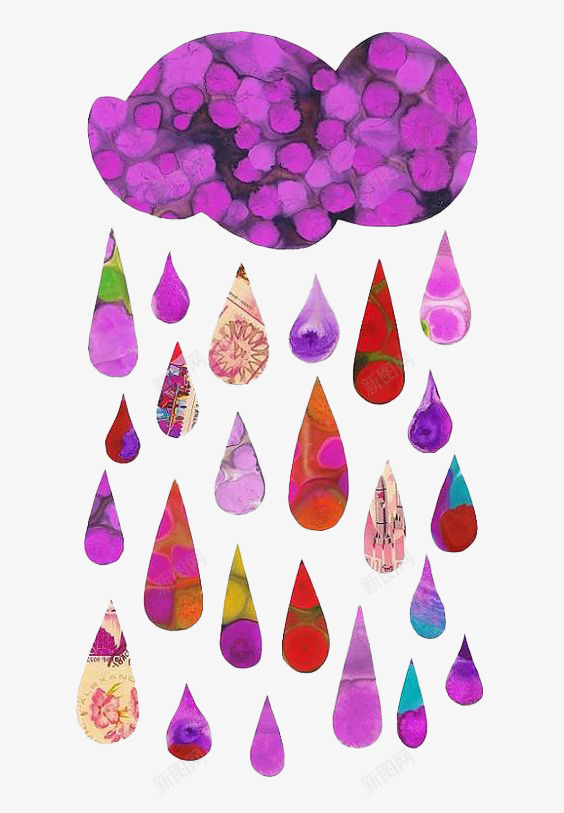 紫色乌云下彩色雨滴png免抠素材_新图网 https://ixintu.com 云彩 彩色 水滴 绚丽 雨水