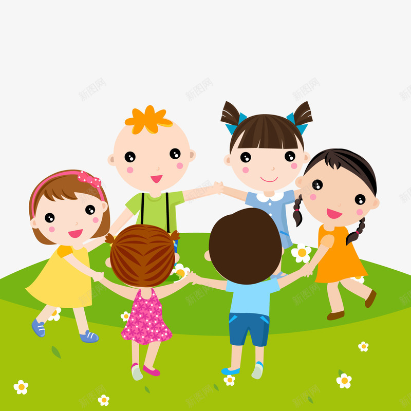 草地上玩耍的孩子们矢量图ai免抠素材_新图网 https://ixintu.com 人物设计 儿童 孩子们 彩色 玩耍 草地 矢量图