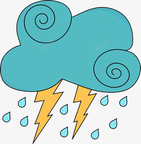 蓝色云朵雷雨png免抠素材_新图网 https://ixintu.com 云朵 图案设计 蓝色 雷雨