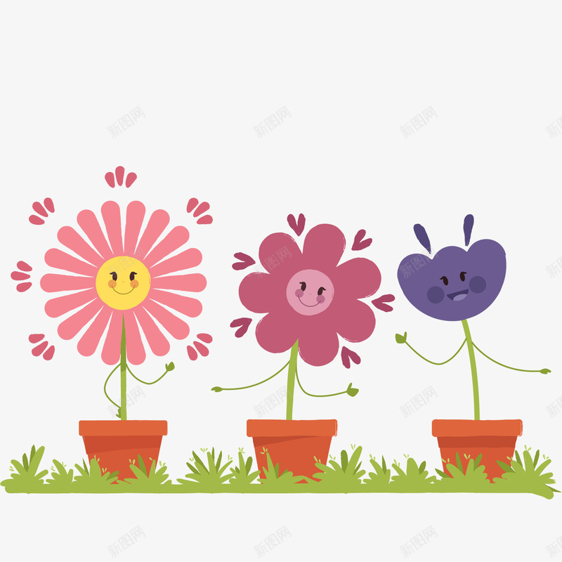 漂亮的鲜花盆矢量图ai免抠素材_新图网 https://ixintu.com 微笑 盆栽 花朵 花盆 草地 鲜花 矢量图