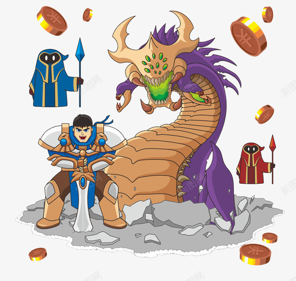 龙与勇士png免抠素材_新图网 https://ixintu.com 动漫 战斗 钱币 龙