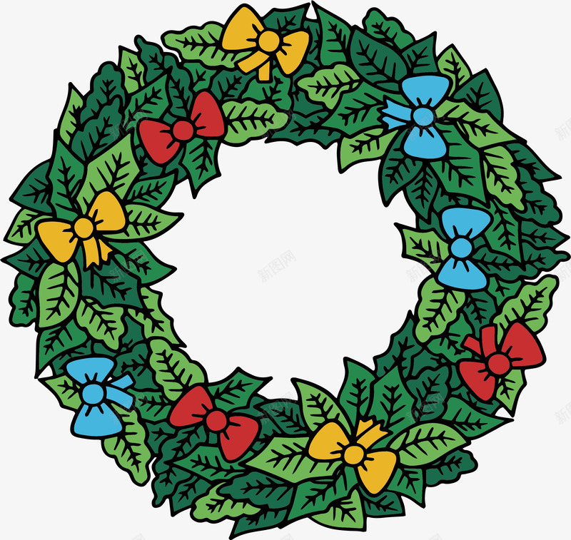 彩色蝴蝶结花环png免抠素材_新图网 https://ixintu.com merryChristma merryChristmas 圣诞节 圣诞花环 彩色蝴蝶结 矢量png 蝴蝶结