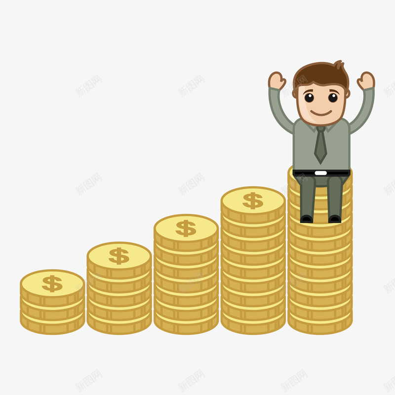 人物png免抠素材_新图网 https://ixintu.com 人物 卡通 向上 商务 数据图 男性 金币 钱币