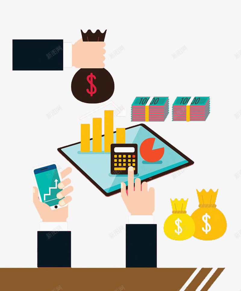 计算机算钱币png免抠素材_新图网 https://ixintu.com 卡通 手 计算机 钱币