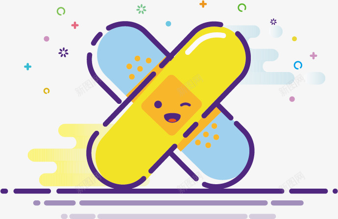 卡通药丸png免抠素材_新图网 https://ixintu.com 创可贴形状 药丸 蓝色 黄色