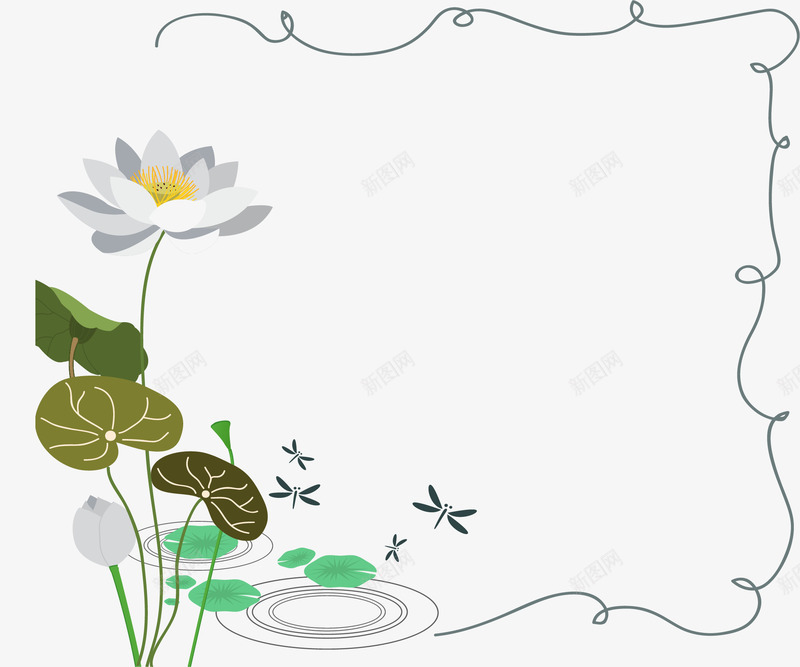 白色荷花png免抠素材_新图网 https://ixintu.com 白荷花 矢量素材 荷塘 荷花 蜻蜓点水