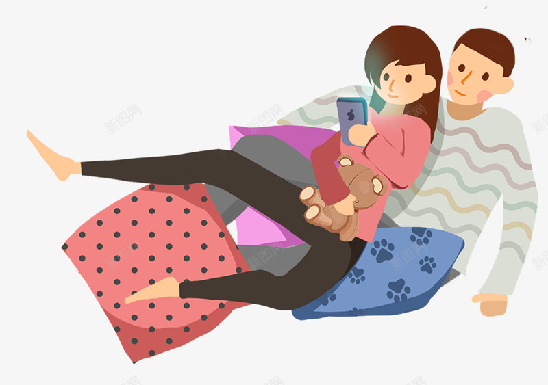 手绘人物插图居家依偎一起看手机png免抠素材_新图网 https://ixintu.com 人物插图 依偎一起 居家 情侣 手绘 手绘人物插图居家依偎一起看手机的情侣免费下载 看手机