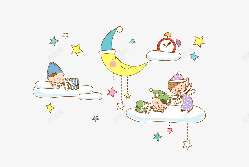 月亮矢量图eps免抠素材_新图网 https://ixintu.com 云彩 儿童 月亮 熟睡 睡觉 矢量图