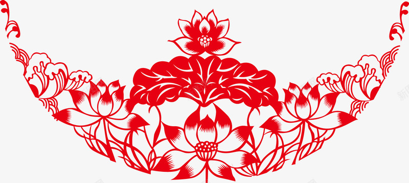 中国风荷花剪纸png免抠素材_新图网 https://ixintu.com 中国红 中国风 剪纸 花纹 荷花 荷花剪纸