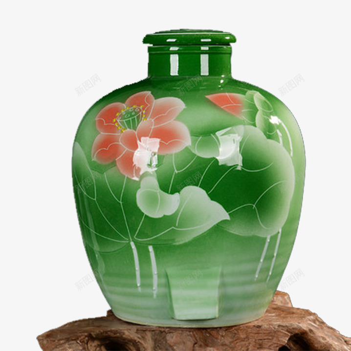 绿色荷花图案泡酒瓶png免抠素材_新图网 https://ixintu.com 仿古家用酒壶 古风酒坛 带龙头酒瓶 彩陶泡酒瓶 泡酒瓶 装酒坛子 陶瓷酒坛