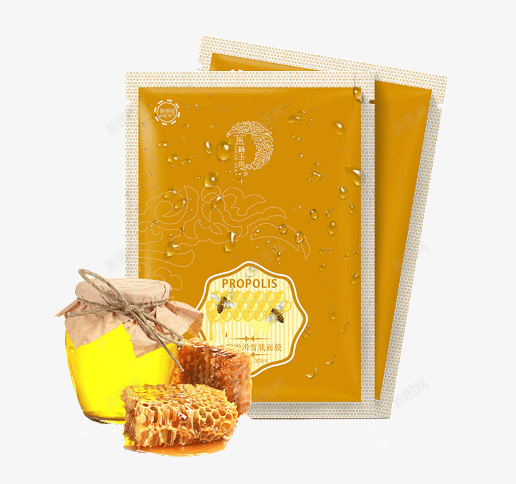 蜂胶嫩滑皙肤补水面膜png免抠素材_新图网 https://ixintu.com 产品实物 化妆品 美妆 蜂胶嫩滑 补水面膜 金丝玉帛