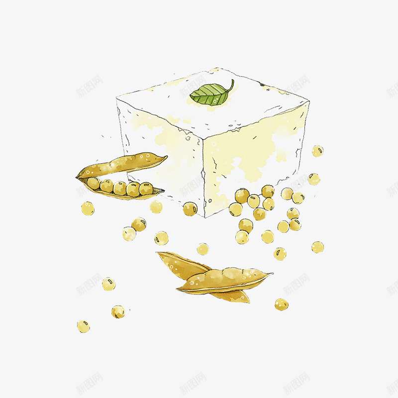 美味豆腐食物图标psd_新图网 https://ixintu.com 叶子 图标 大豆 平面 形状 绿色 美味 营养 食物