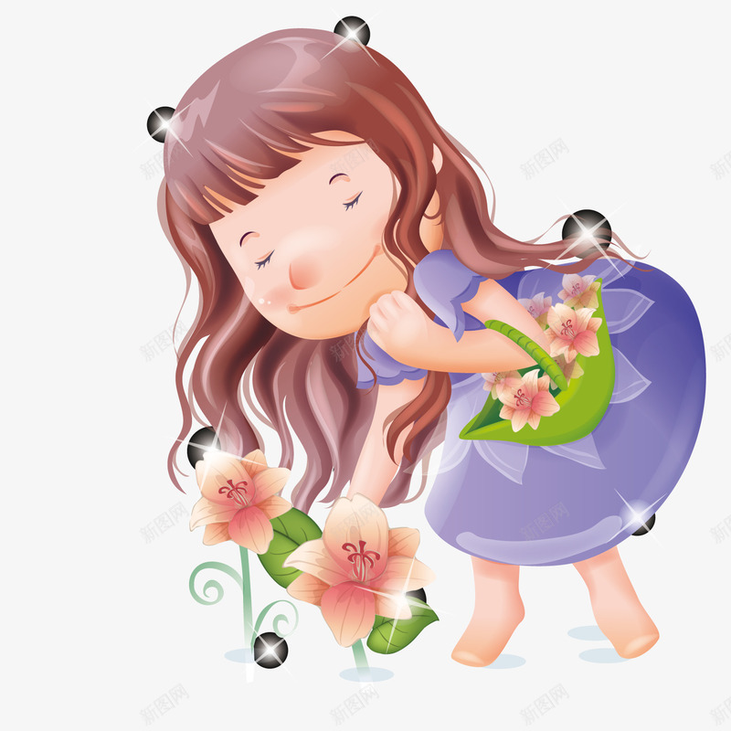 采摘鲜花的小女孩png免抠素材_新图网 https://ixintu.com 女孩 采摘 鲜花